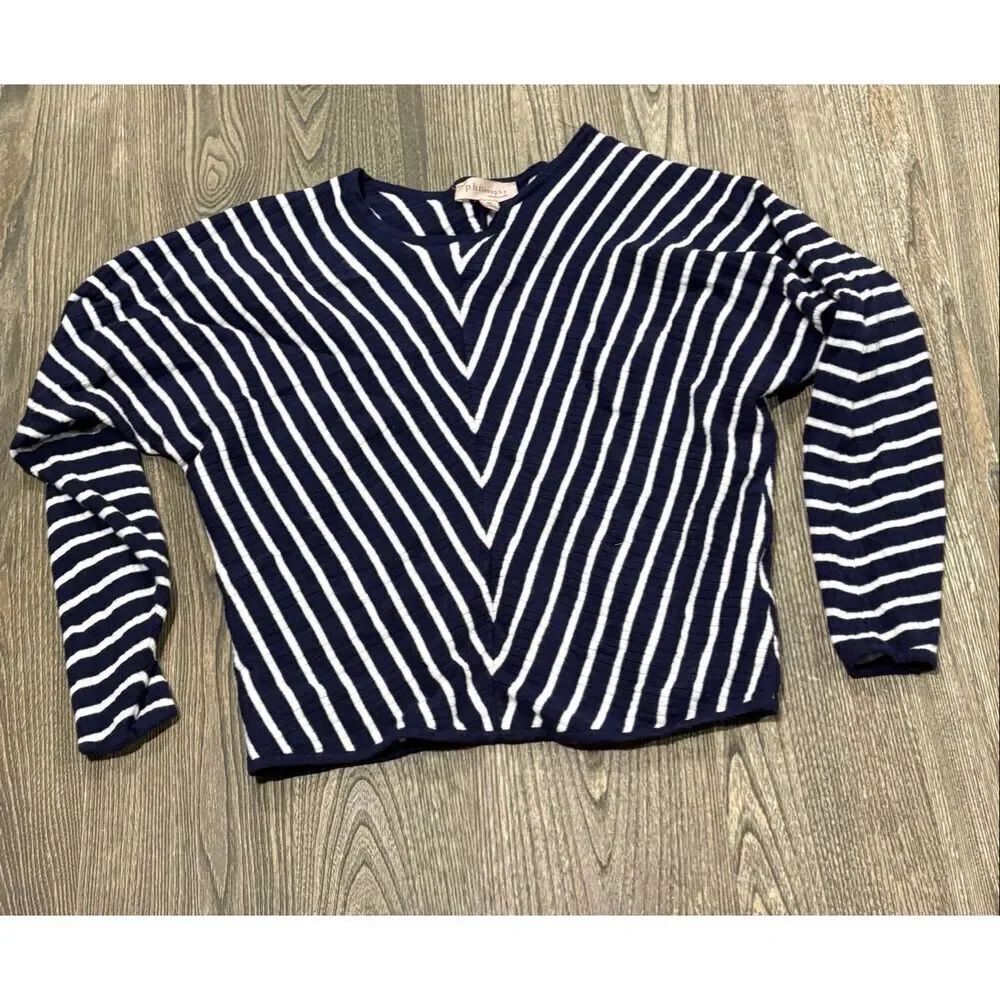 Philosophy Womens Batwing Long Sleeve Sweater Chevron Stripe Navy White Size S
